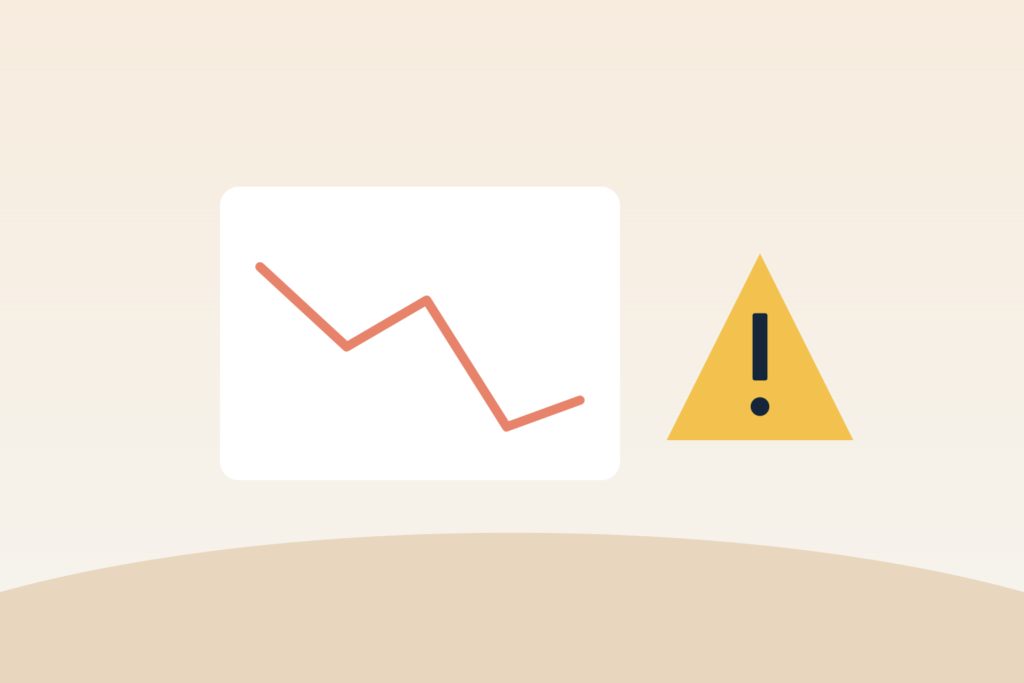 Illustration of a falling chart and a warning sign representing investing mistakes