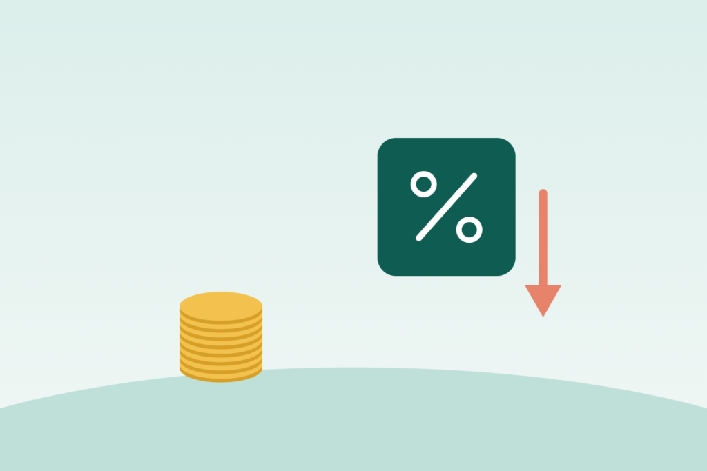 Illustration of coins and a falling percent rate representing mortgage points