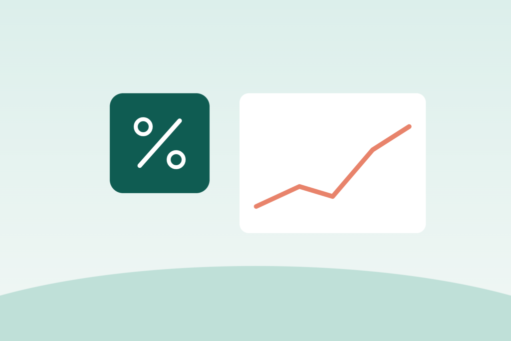 Illustration of a percent sign and a rate chart representing mortgage interest rates
