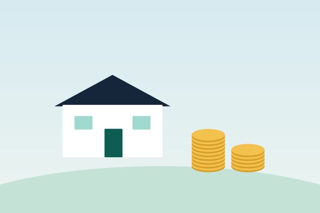 Illustration of a house next to stacks of coins representing a down payment