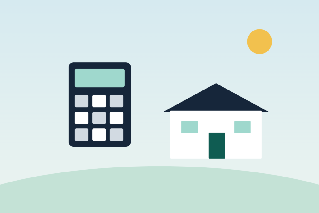 Illustration of a calculator and a house representing home affordability