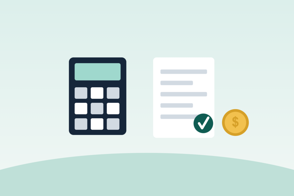 Illustration of a calculator and an approved document representing mortgage qualification