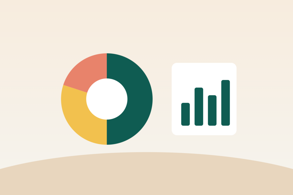 Illustration of a pie chart and a bar chart representing an investment portfolio