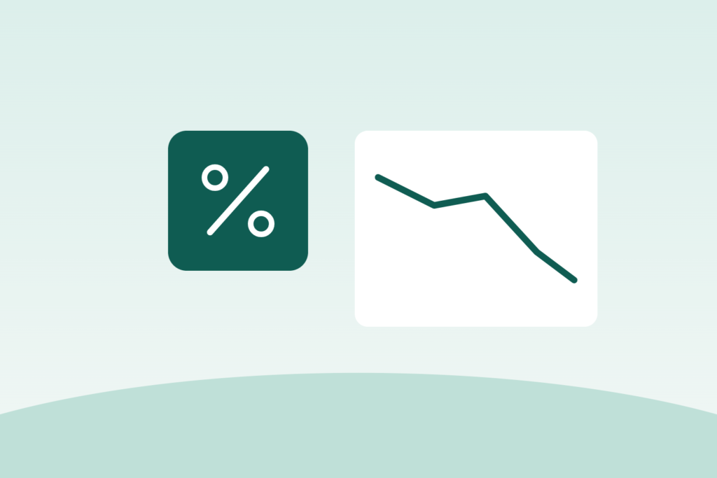 Illustration of a percent sign and a falling rate line representing a lower mortgage rate