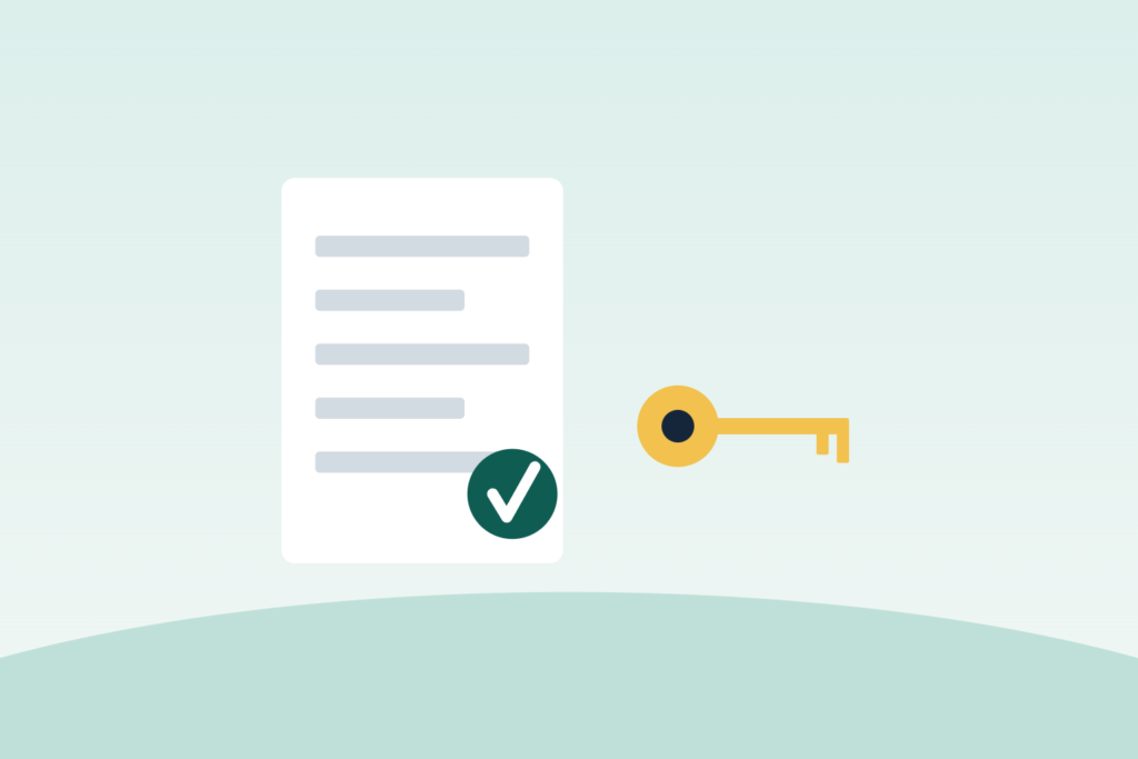 Illustration of an approved document and a key representing mortgage pre-approval