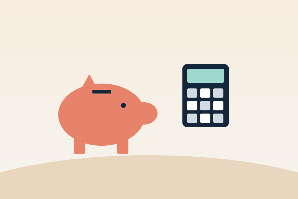 Illustration of a piggy bank and a calculator representing managing money