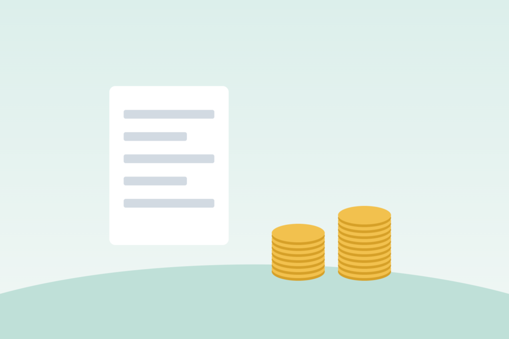 Illustration of a closing document and stacks of coins representing closing costs