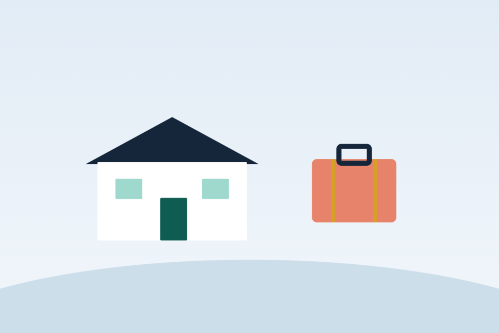 Illustration of a house and a suitcase representing long-term rentals versus Airbnb