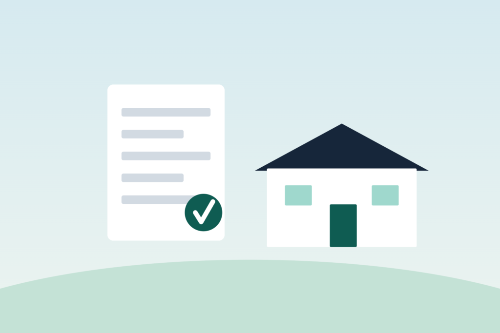Illustration of a checklist and a house representing financial readiness to buy